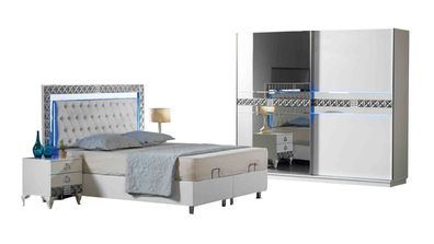 Schlafzimmer Komplettes Set Doppelbett Nachttische 4Tlg Weiß Schrank