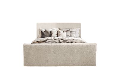 Boxspringbett mit bettkasten und topper LAMM stoff Sven Hellbeige 160x200 cm