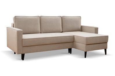 Ecksofa mit schlaffunktion und bettkasten, L-Form KEBI stoff Curio Beige Rechts