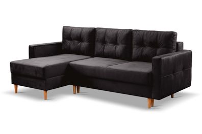 Ecksofa mit schlaffunktion Sofa L Form Floro stoff Monolith Schwarz Links