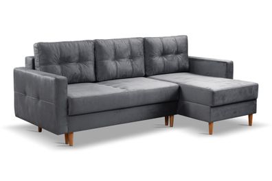 Ecksofa mit schlaffunktion Sofa L Form Floro stoff Monolith Silber Rechts