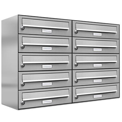 10er Premium Edelstahl Briefkasten Anlage für Außen Wand Design Postkasten 2x5 L