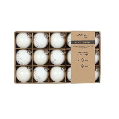 Weihnachtskugeln 15 Stk 6 cm Just White Inge-Glas