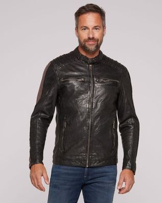 Camp David - Herren Lederjacke Bikerjacke Lammnappa schwarz