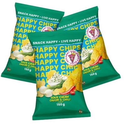 Happy Chips by Knossi, Trymacs Sour Cream Onion&Chili 3x 150g