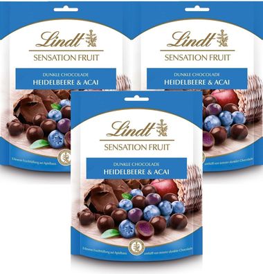 Lindt 3 x 150 g. Sensation Fruit Dunkle Chocolade Kugeln Heidelbeere und Acai