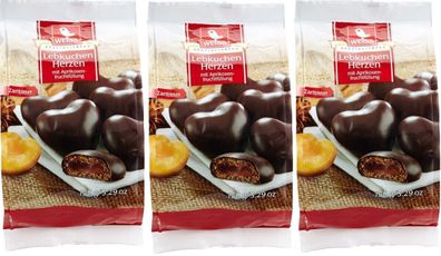 gefüllte Lebkuchen Herzen vegan in Zartbitter Schokolade 3x150g