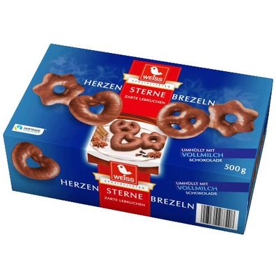 Weiss Herzen, Sterne, Brezeln, mit Vollmilch Schokolade Zarte Lebkuchen 500g