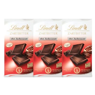 Lindt 3 x 100g Zartbitter ohne Zuckerzusatz