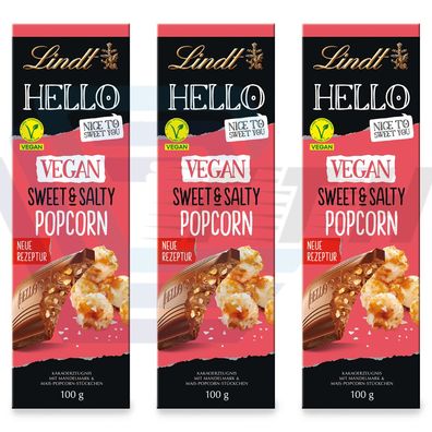 Lindt HELLO Vegan Sweet & Salty Popcorn Schokoladentafel 3x 100g