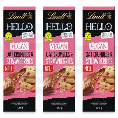 Lindt HELLO Vegan Oat Crumbles & Strawberries, 3x 100g