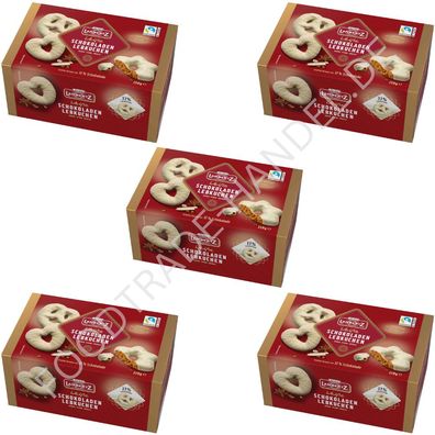 Lambertz WEISSE Schokoladen Lebkuchen HERZEN/STERNE/BREZELN, 5x 250g