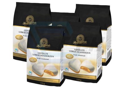 Henry Lambertz Gefüllte Weisse Lebkuchen Herzen Schokolade 5x 150g