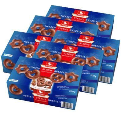 Weiss Herzen, Sterne, Brezeln, mit Vollmilch Schokolade Zarte Lebkuchen 6x 500g