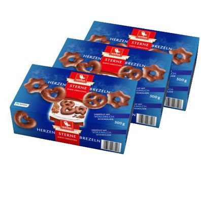 Weiss Herzen, Sterne, Brezeln, mit Vollmilch Schokolade Zarte Lebkuchen 3x 500g