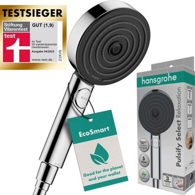 Hansgrohe Pulsify Select S Duschkopf, 3 Strahlarten, EcoSmart, 9 l/min, Chrom