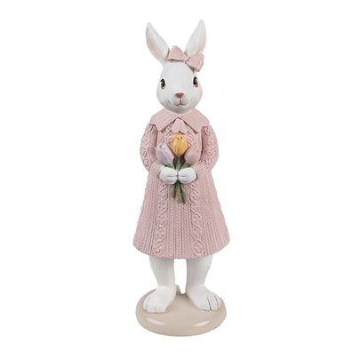 Clayre & Eef Dekorationsfigur Kaninchen 23 cm Weiß Rosa Kunststoff (Gr. 8x8x23 cm)