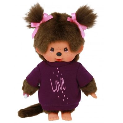 Mädchen im lila Kleidchen | 20 cm | Monchhichi Puppe | zwei Zöpfchen