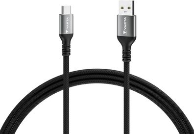 Varta USB-Kabel USB zu USB-C – 60W Ladeleistung, 2 Meter, Schwarz