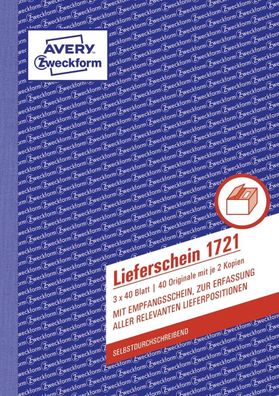 Avery Zweckform® 1721 1721 Lieferscheine mit Empfangsschein, DIN A5, mit Empfangss