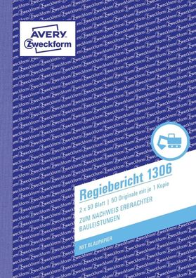 Avery Zweckform® 1306 1306 Regiebericht, DIN A5, vorgelocht, 2 x 50 Blatt, weiß, gelb