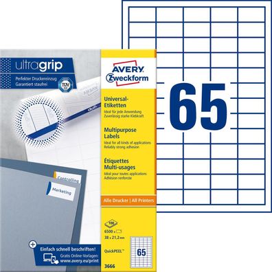 Avery Zweckform® 3666 3666 Universal-Etiketten ultragrip - 38 x 21,2 mm, weiß,