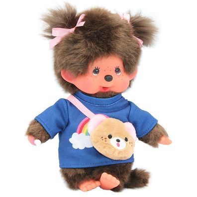 Kawai Mädchen im Kleid | mit Bärentasche | 20 cm | Monchhichi Puppe