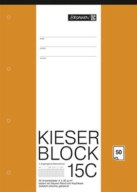 Brunnen 1042925 KIESER-Block A4 KIESER 07 0015 C, 5 mm kariert, Lin. 22