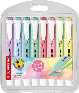 Stabilo D275/8-08 Textmarker swing® cool Pastel - 5 + 3er Pack - mit 8 verschiedenen