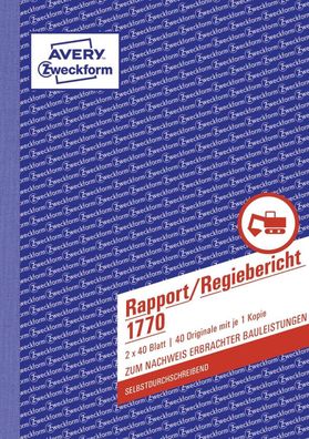 Avery Zweckform® 1770 1770 Rapport/Regiebericht, DIN A5, selbstdurchschreibend, 2