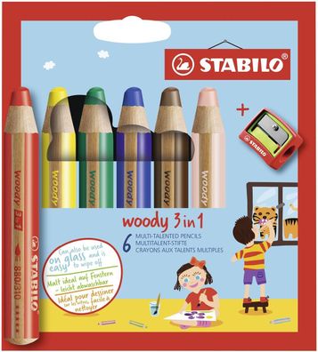 Stabilo® 8806-2 Multitalent-Stift woody 3 in 1, Kartonetui mit 6 Stiften und 1