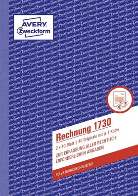 Avery Zweckform® 1730 1730 Rechnung, DIN A5, selbstdurchschreibend, 2 x 40 Blatt,