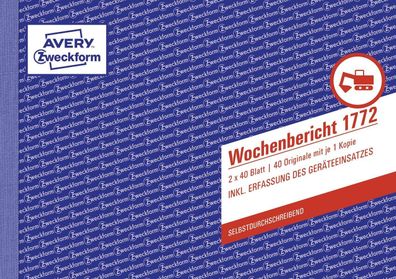 Avery Zweckform® 1772 1772 Wochenbericht, DIN A5 quer, selbstdurchschreibend, 2 x