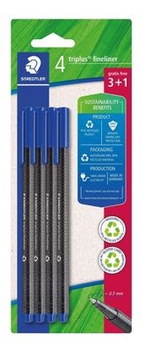 Staedtler® 334 R-3BK4 Feinschreiber triplus® - 0,3 mm, blau, 4 Stück