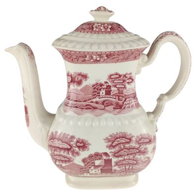 Kaffeekanne 1,05 L H 18,3 B 11 Spode Copeland Pink Tower Rot Keramik gebraucht-gut