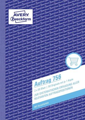 Avery Zweckform® 756 756 Auftrag, DIN A5, selbstdurchschreibend, 2 x 50 Blatt, weiß