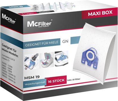 McFilter 16 Staubsaugerbeutel für Miele GN S2-S8, omplete C2/C3, lassic C1 + 8 Filter