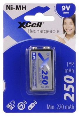 XCell - X250E-Block - 9 Volt Block - Ni-MH 250mAh - 1er Blister