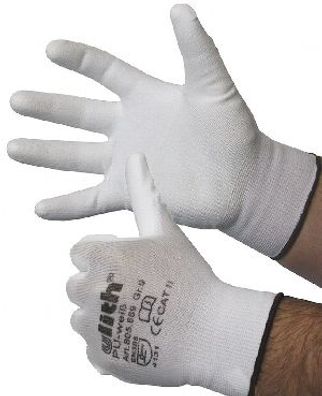 Nylon Feinstrick-Handschuhe mit weißer PU-Beschichtung, Cat II, Größe 10