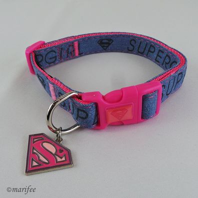 Hundehalsband Supergirl, Blau-Pink, Gr. XS-S, Lizenzartikel Art.-Nr. 18015