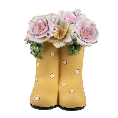 Clayre & Eef Dekorationsfigur Stiefel 10x10x12 cm Gelb Kunststoff Blumen