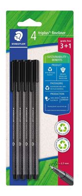 Staedtler® 334 R-9BK4 Feinschreiber triplus® - 0,3 mm, schwarz, 4 Stück