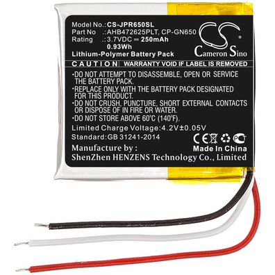 Ersatzakku - CS-JPR650SL - JABRA Evolve 65 / AHB472625PLT - 3,7 Volt 250mAh Li-Pol