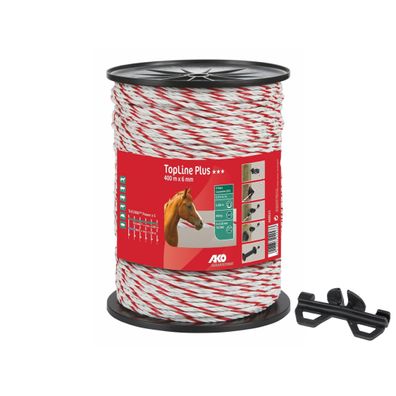 Weidezaunseil TopLine Plus TriCOND weiß/rot 6 mm, 0,311 Ohm/m, 400 m