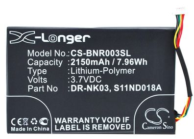 Ersatzakku - CS-BNR003SL - BARNES & NOBLE BNRV300 / DR-NK03 - 3,7 Volt 2150mAh