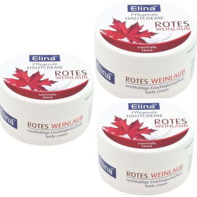 3St. x 150 g Elina Rotes Weinlaub Creme Hautcreme