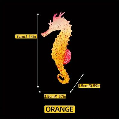 Neon leuchtendes Gummi Seepferdchen 9cm orange Dekoration Aquarium Nano Cubes