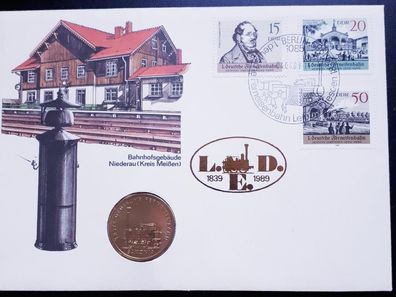 DDR Numisbrief Bahnhofsgebäude Niederau (Kreis Meißen)