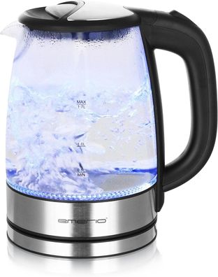 Emerio Glas Wasserkocher 1.7L, 2200W, LED-Beleuchtung, BPA-frei, 360° Basis