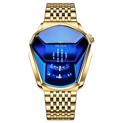 Armbanduhr Herrenuhr Herren Männer Uhr Wasserdicht Edelstahl Gold Blau